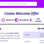 Current PlayOJO 50 free spins welcome offer page
