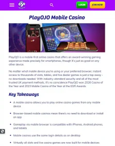 Current PlayOJO mobile or app interface