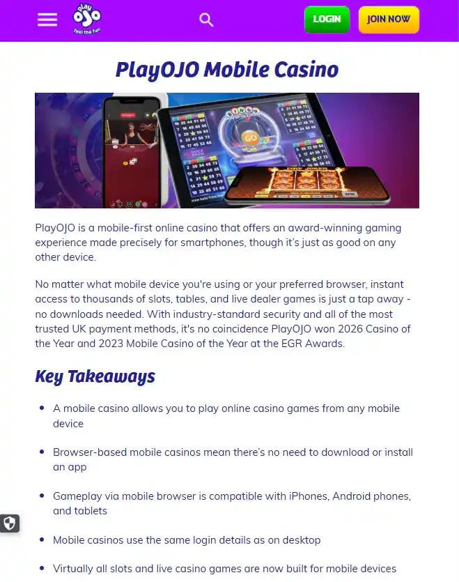 Current PlayOJO mobile or app interface