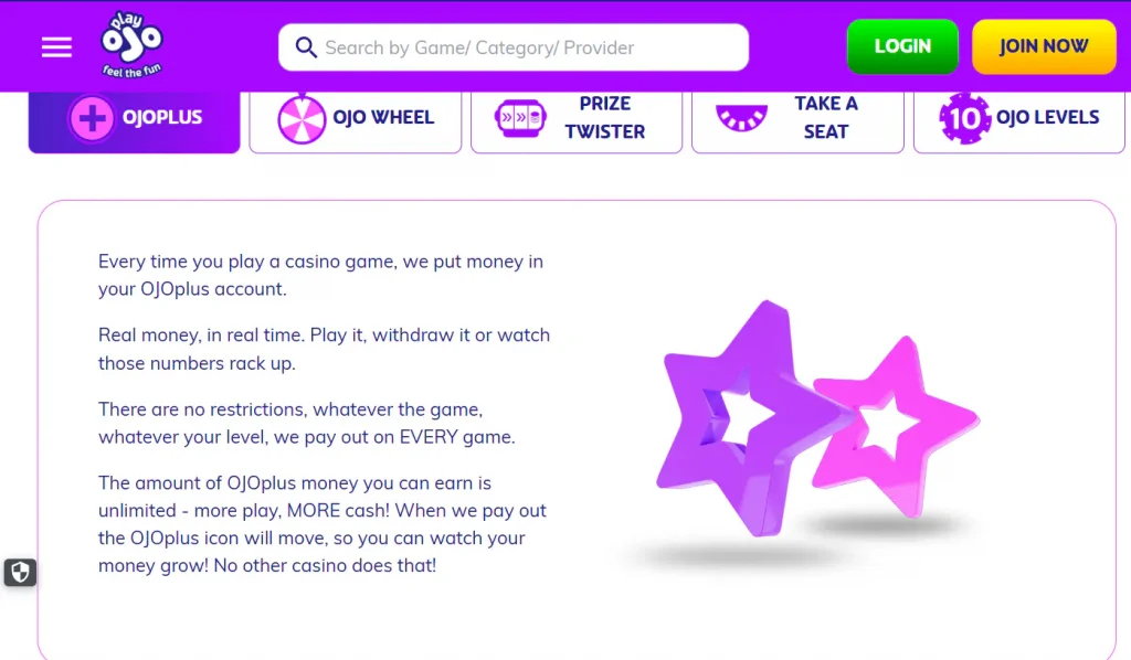 Current PlayOJO OJOplus balance and collection interface
