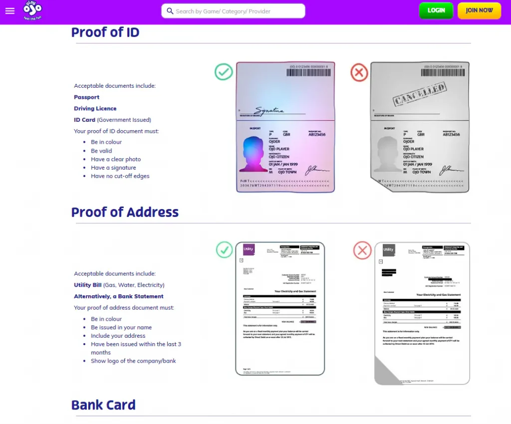 Official PlayOJO document upload or verification screen